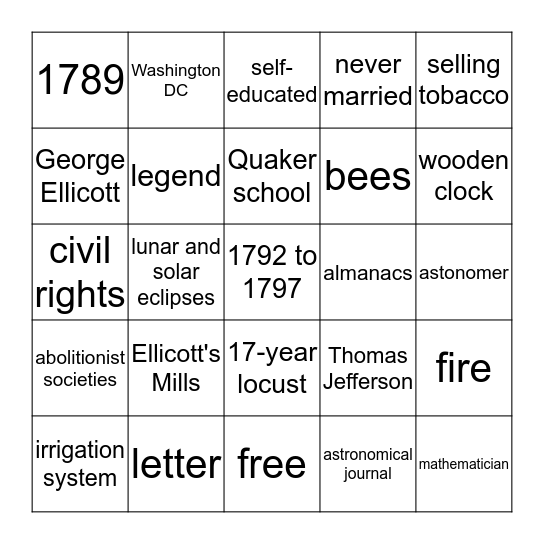 Benjamin Banneker Bingo Card