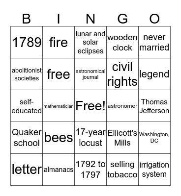 Benjamin Banneker Bingo Card
