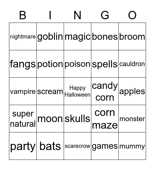 Halloween Bingo Card