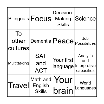 WORLD LANGUAGE BINGO Card