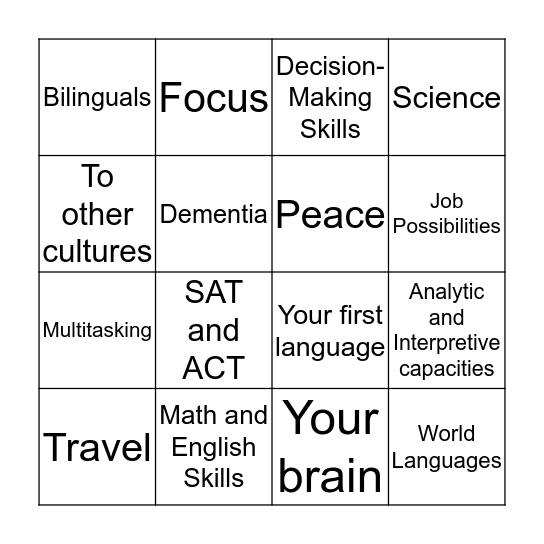 WORLD LANGUAGE BINGO Card