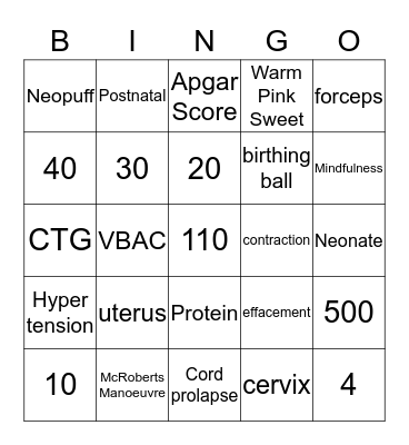 Midwife Bingo Card