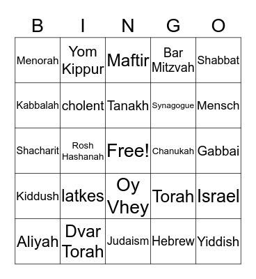 Jewish Bingo Card