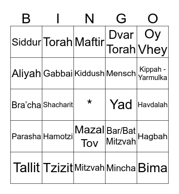 Jewish Bingo Card