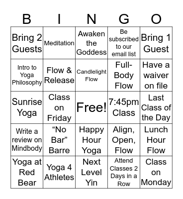 No Excuses November @ Yoga NoMa Bingo Card