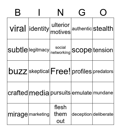 Stealth Social Marketing Bingo Card