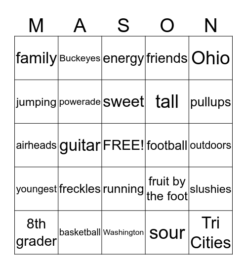 Mason's 13th Birthday! Bingo Card