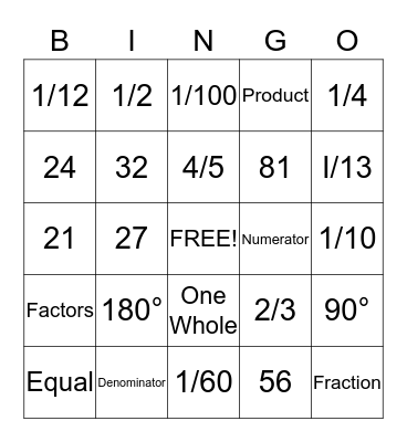 Fraction & Multiplication Bingo Card