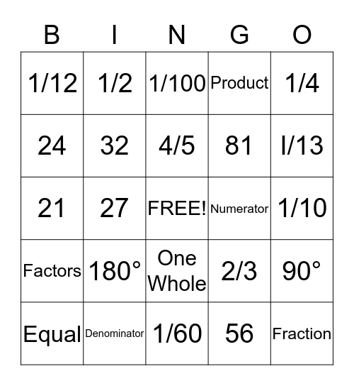 Fraction & Multiplication Bingo Card