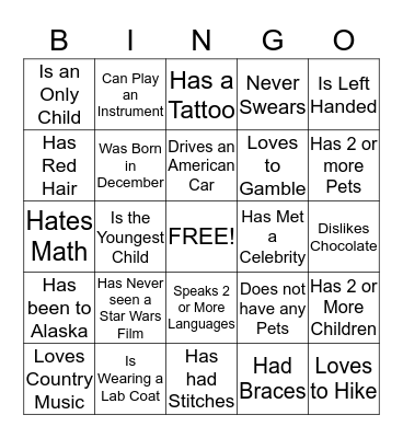 Find Someone Who... Bingo Card