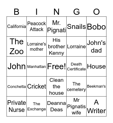 The Pigman Bingo Card