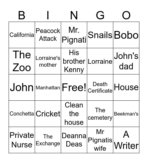 The Pigman Bingo Card