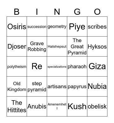 Ancient Egypt Bingo Card