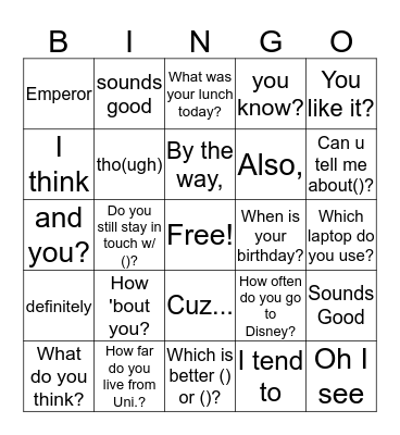 Untitled Bingo Card