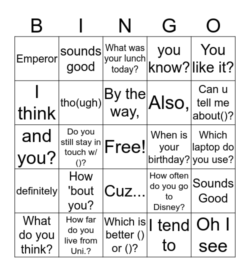 Untitled Bingo Card