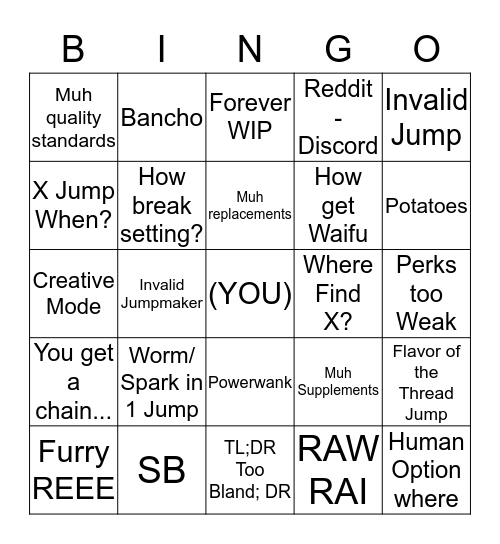 Jumpchain Bingo Card