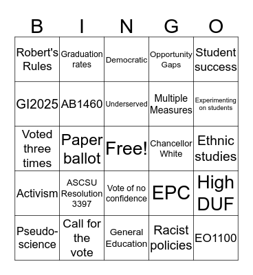 Senate 10/24/19 Bingo Card