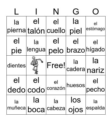PARTES DEL CUERPO Bingo Card
