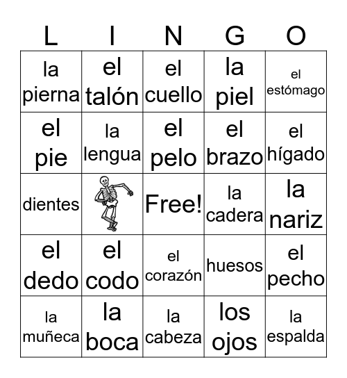 PARTES DEL CUERPO Bingo Card