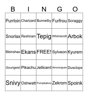 Charlie's Pokemon Birthday Bingo Card