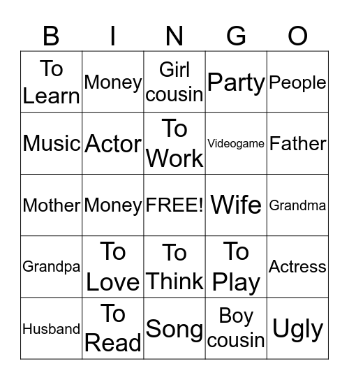 Vocabulario 5 Bingo Card