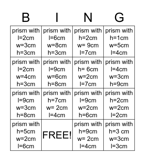 volume Bingo Card