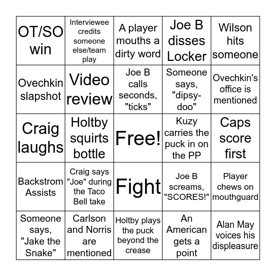 Caps Local Broadcast  Bingo Card