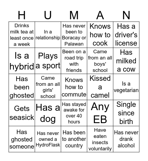 Human Bingo Card