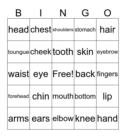 Parts of the body  Bingo Card