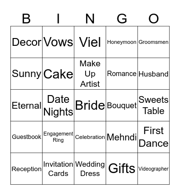 Bridal Shower Bingo Card