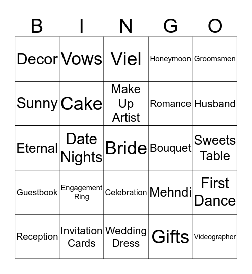 Bridal Shower Bingo Card