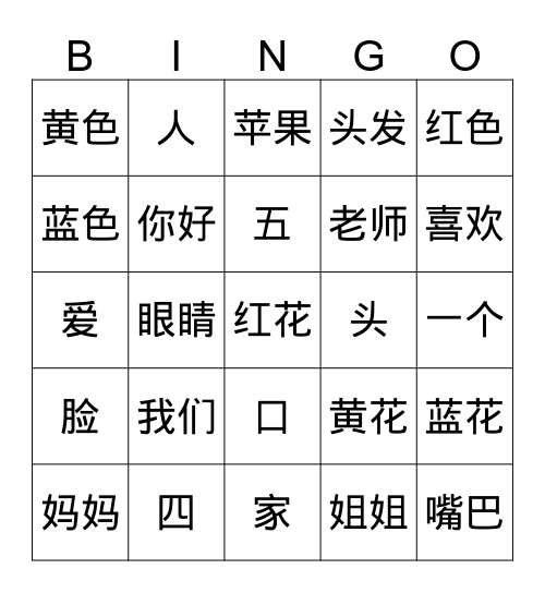 KNN Q1 Set（1） Bingo Card