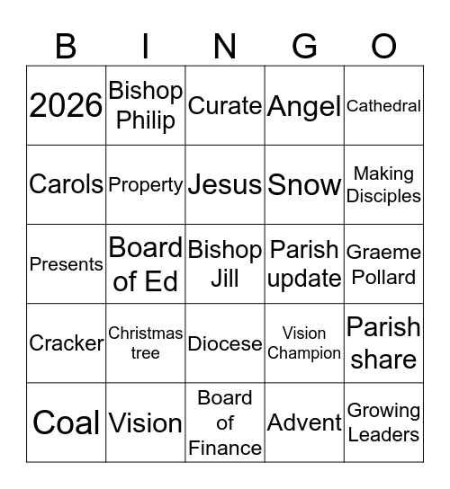 Blackburn Diocese Christmas Bingo Card