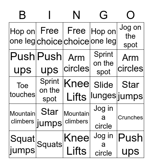 Fitness 30  Bingo Card