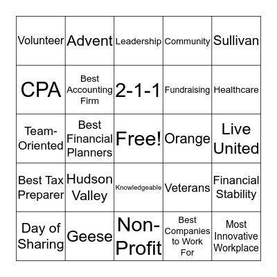 United Way Bingo Card