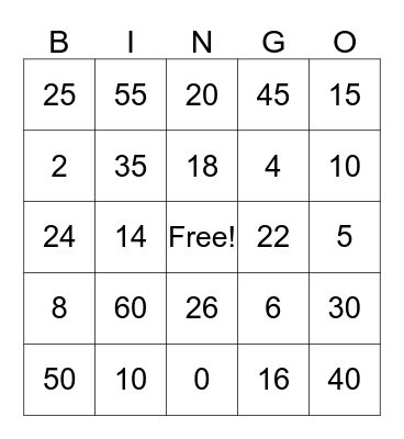 Multiplication Bingo Card