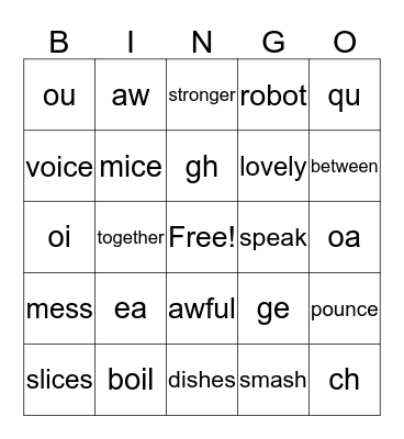 Sounds and Words Bingo Card