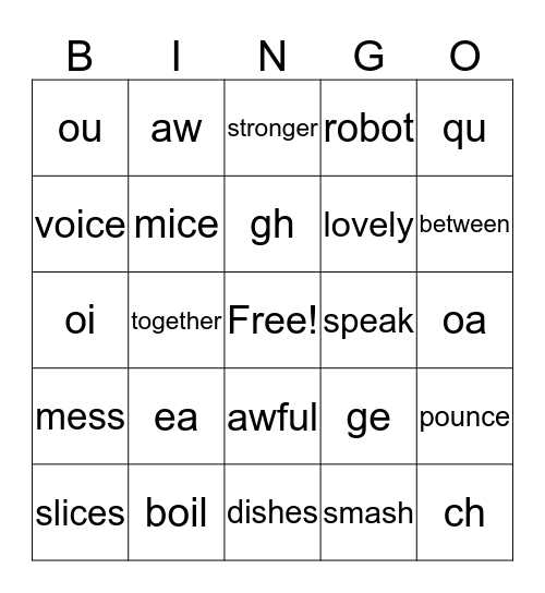 Sounds and Words Bingo Card