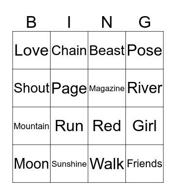 Music Bingo Card