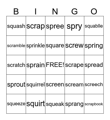 /s/ Clusters  SKW or SKR or SPR Bingo Card