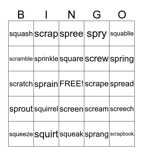 /s/ Clusters  SKW or SKR or SPR Bingo Card