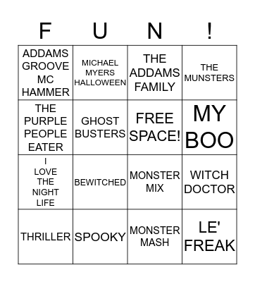 HALLOWEEN SONGS Bingo Card