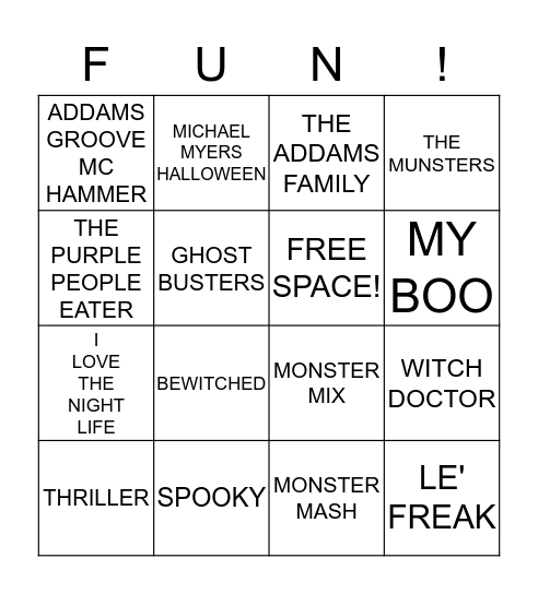 HALLOWEEN SONGS Bingo Card