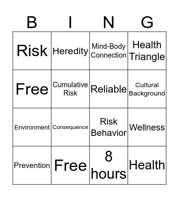 Personal Health  Bingo Card