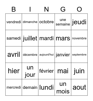 Le calendrier Bingo Card