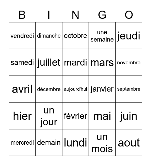 Le calendrier Bingo Card