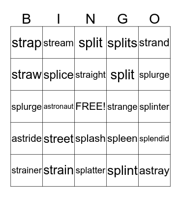 /s/ cluster STR or SPL Bingo Card