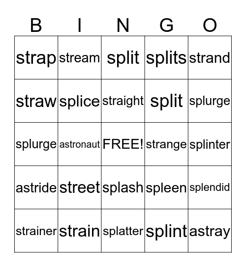 /s/ cluster STR or SPL Bingo Card