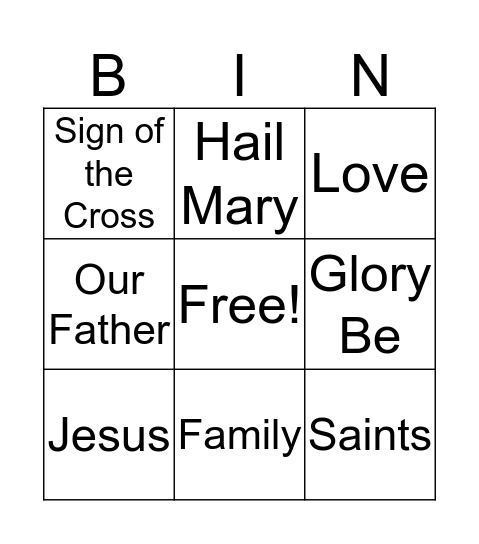 Prayers Bingo Card