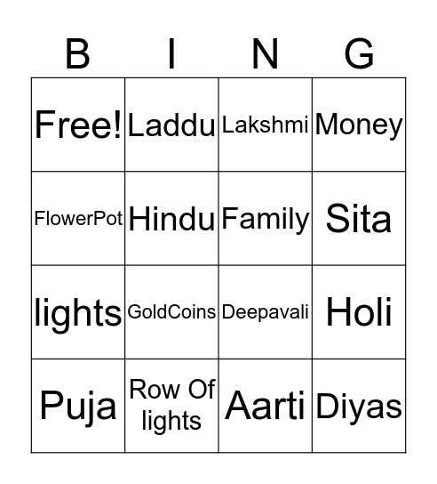 Diwali Bingo Card